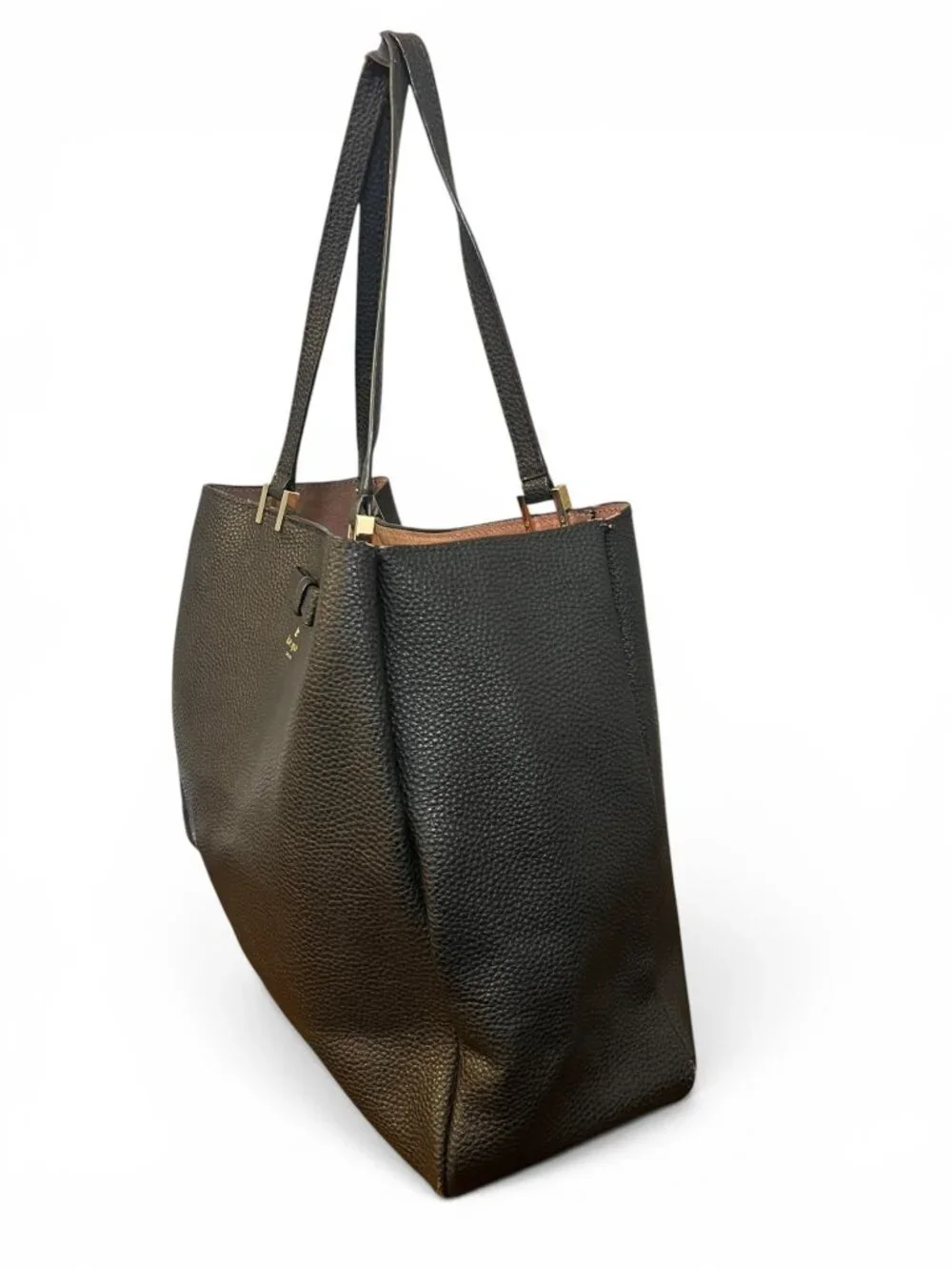 Kate Spade Black Pebbled Leather Shoulder Tote Bag With Bow Accent